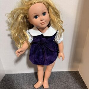 Cititoy Blonde Girl Play Doll 18 Inch Blue Eyes Purple Velvet Dress Outfit